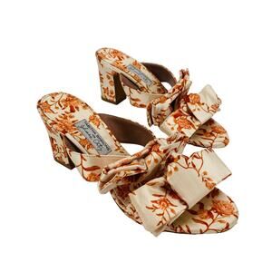 Tabitha Simmons x Johanna Ortiz Orange Floral Satin Bow Mule Sandals